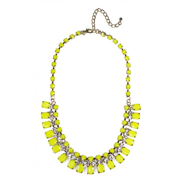 Neon Yellow Geo Stone Bauble Necklace 